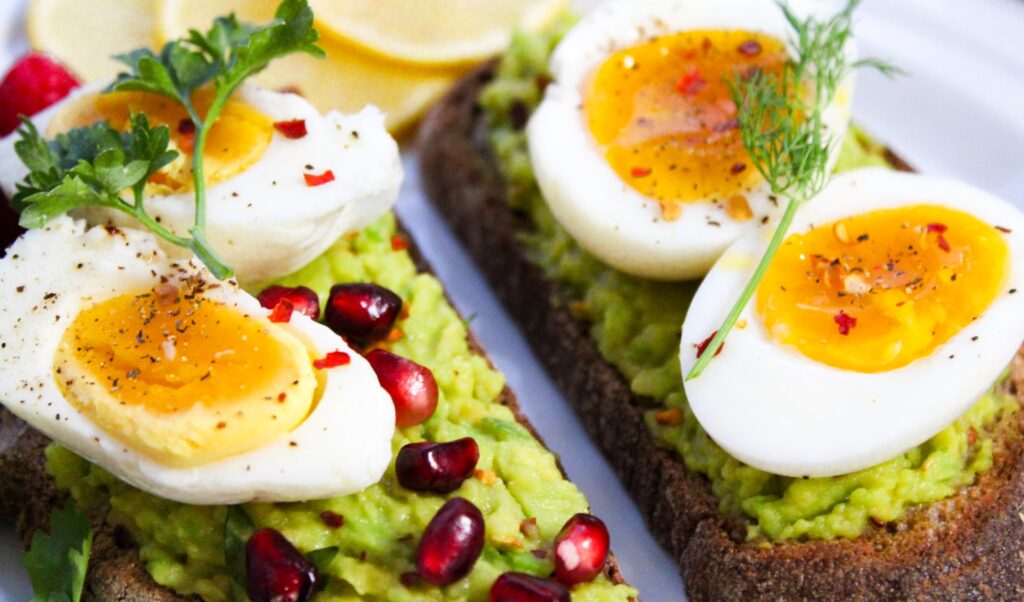 Healthy balanced diet with avocado on toast that improves mental health
